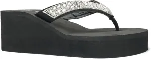 REDVOLUTION New Women's Rhinestone Sandals High | Low Platform T-Strap Jewel Sandals High Wedge Flip Flops