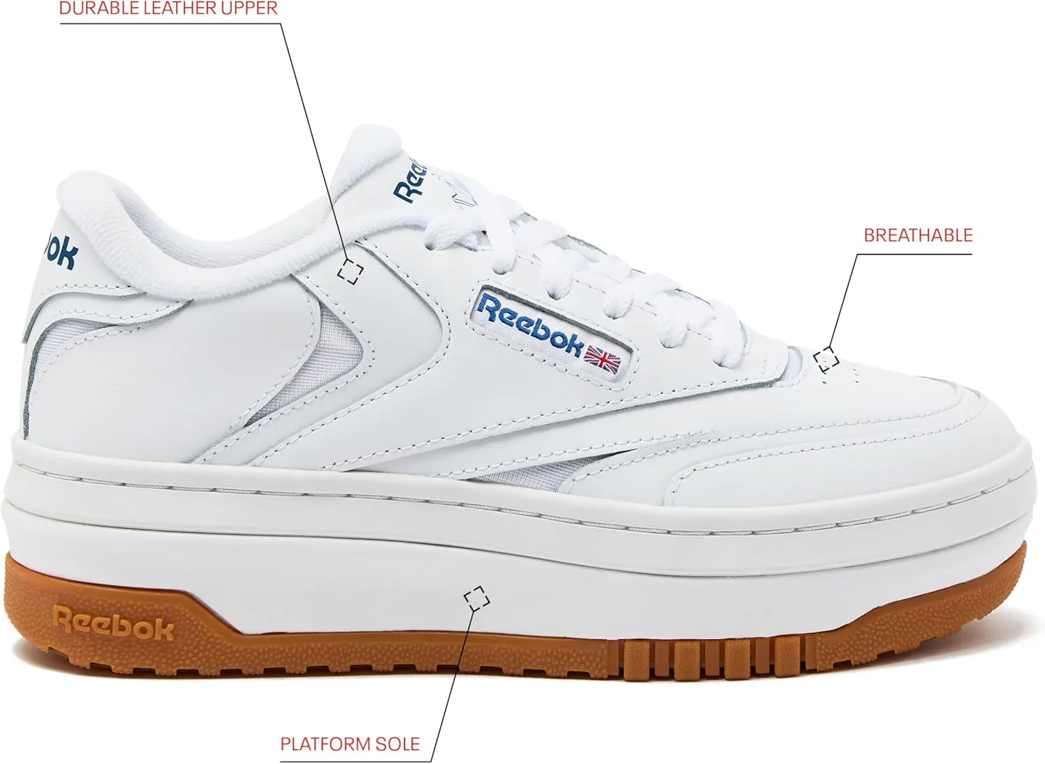 Reebok Womens Club C Extra Platform Sneakers
