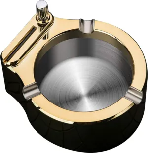 Retro Metal Ashtray,Ten Thousand Match Lighter Multifunction Ashtray,Great Gift for Father Husband Boyfriend (Yellow)