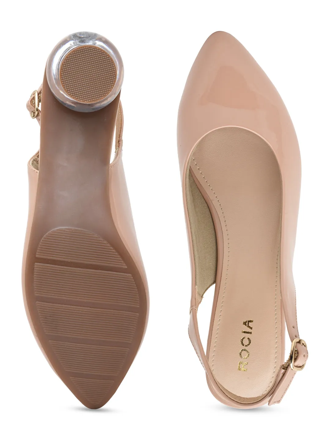 Rocia By Regal Nude Women Round Heel Sling Back Pumps