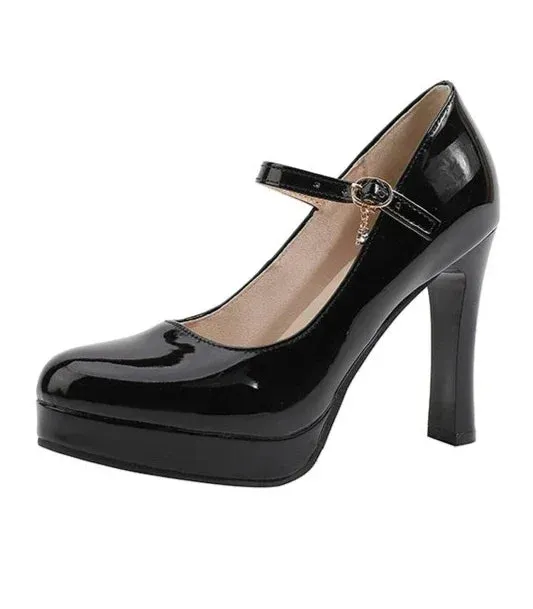 Round Toe Platform Heel Mary Janes Shoes