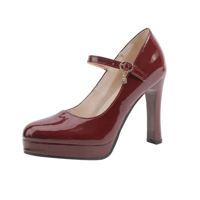 Round Toe Platform Heel Mary Janes Shoes