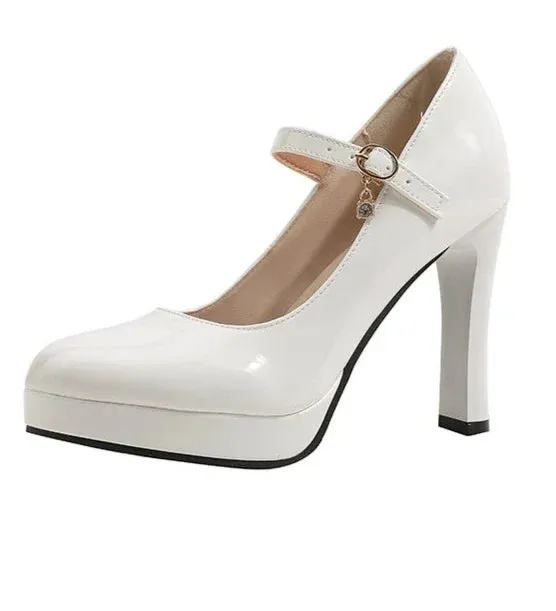 Round Toe Platform Heel Mary Janes Shoes