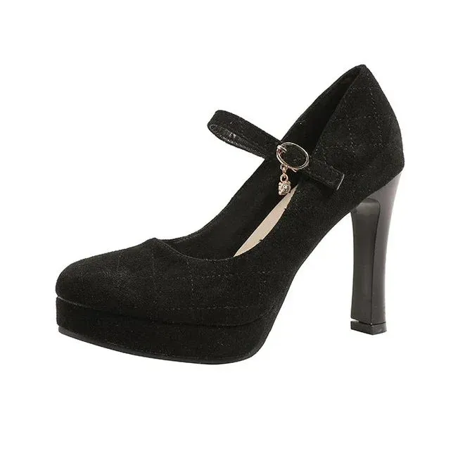Round Toe Platform Heel Mary Janes Shoes