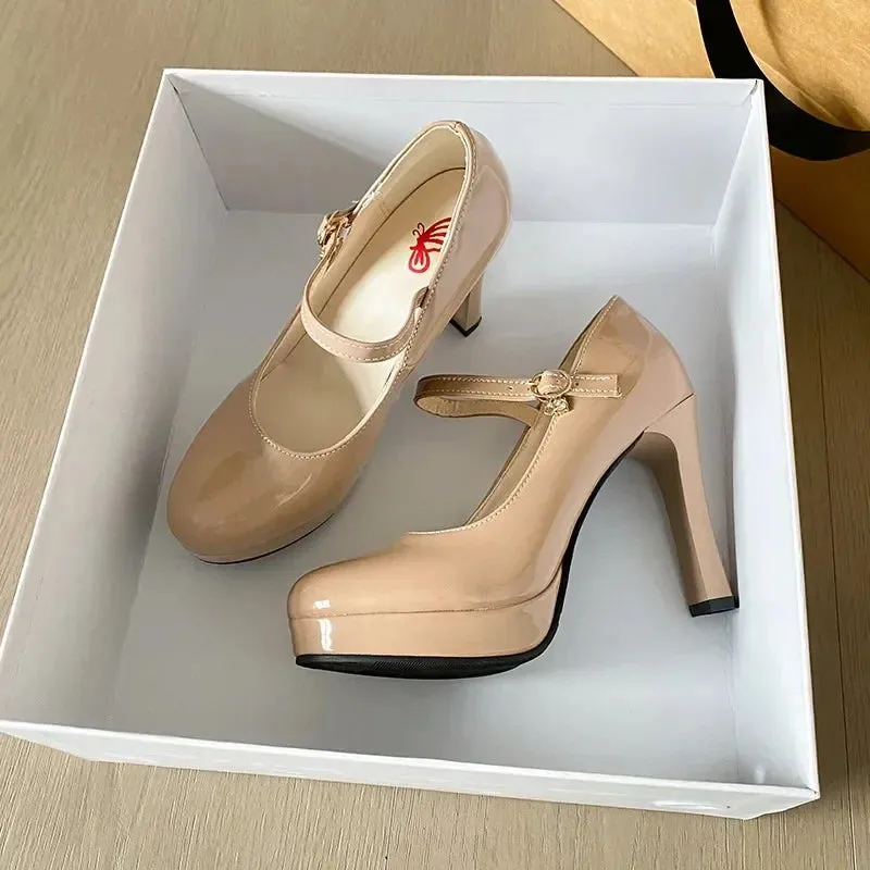 Round Toe Platform Heel Mary Janes Shoes