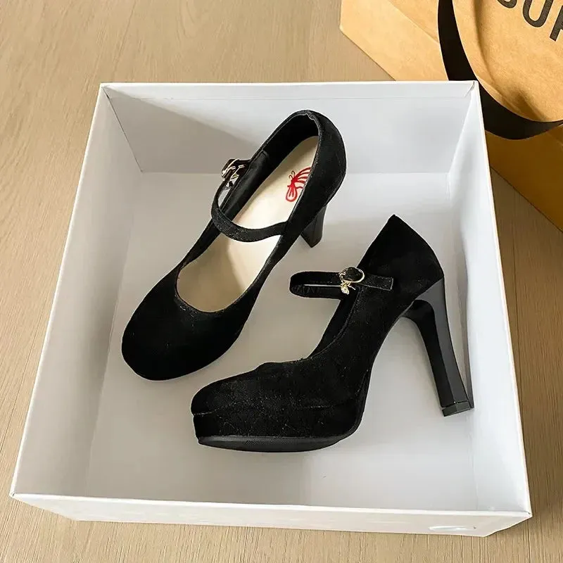 Round Toe Platform Heel Mary Janes Shoes