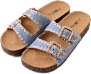 Roxoni Women's Fashion Cork Sole Double Buckle Indoor/Outdoor Sandal