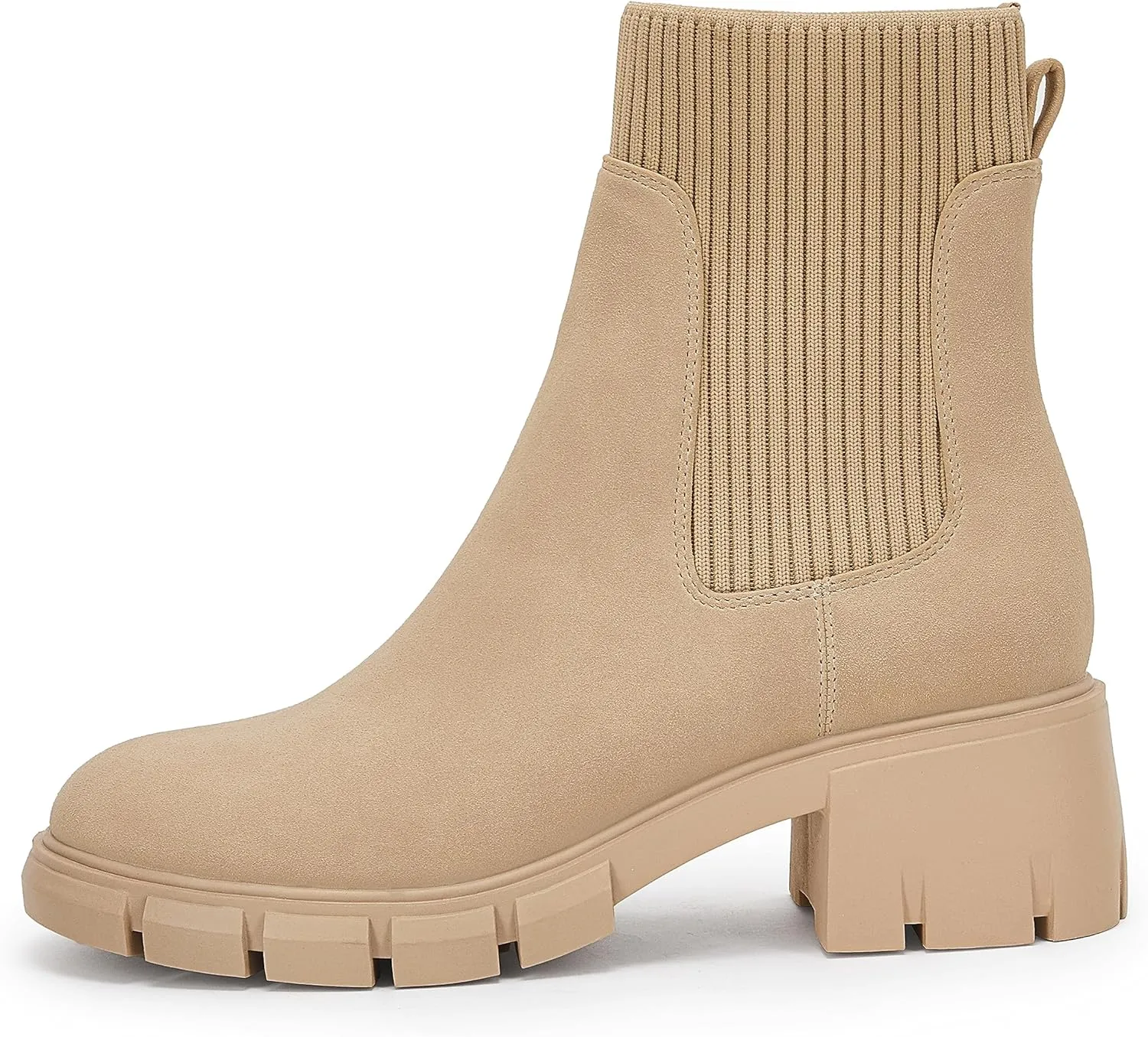 Ruanyu Womens Platform Ankle Boots Elastic Chunky Block Heel Chelsea Booties Lug Sole Non-Slip Combat Shoes