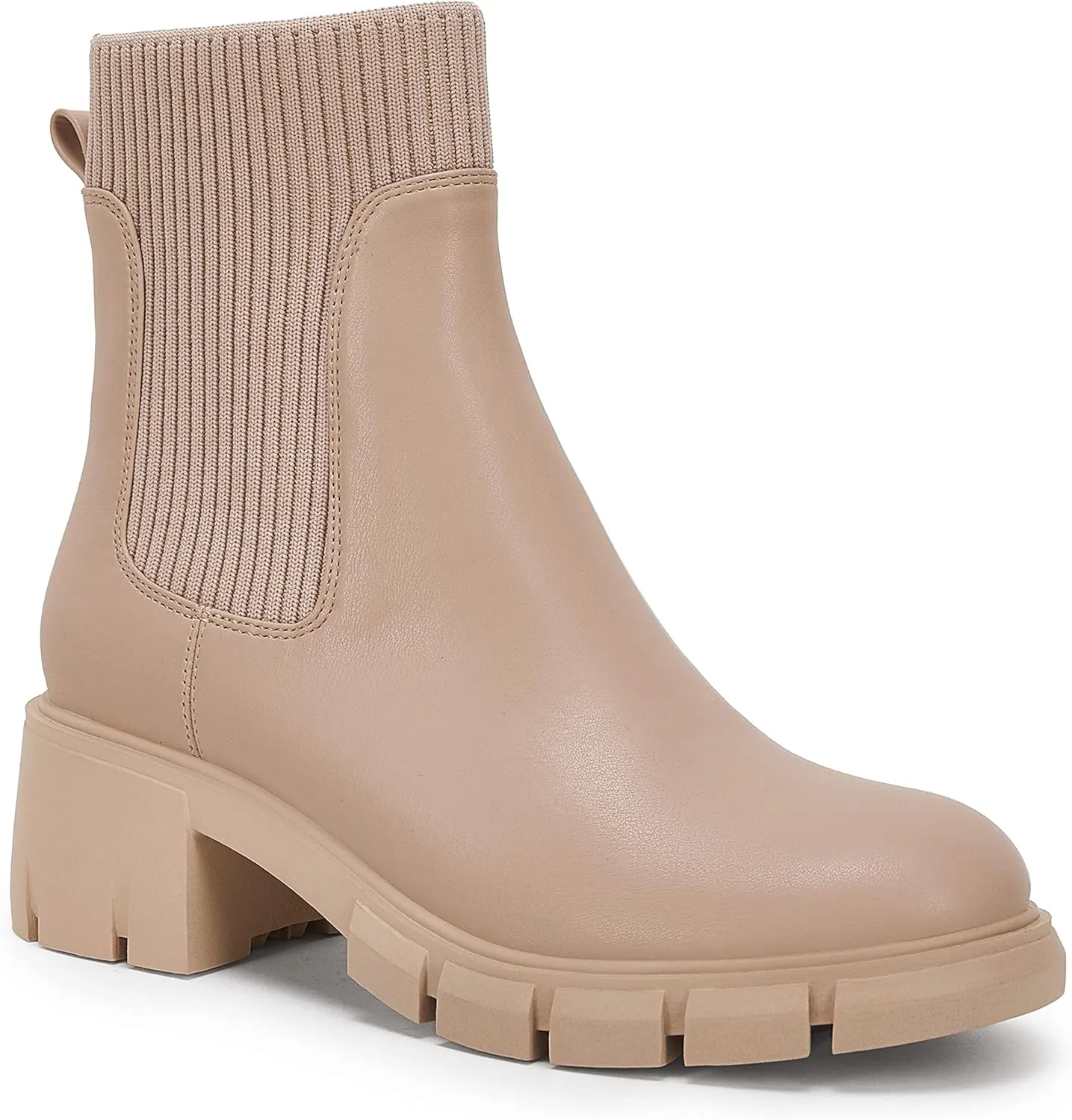 Ruanyu Womens Platform Ankle Boots Elastic Chunky Block Heel Chelsea Booties Lug Sole Non-Slip Combat Shoes