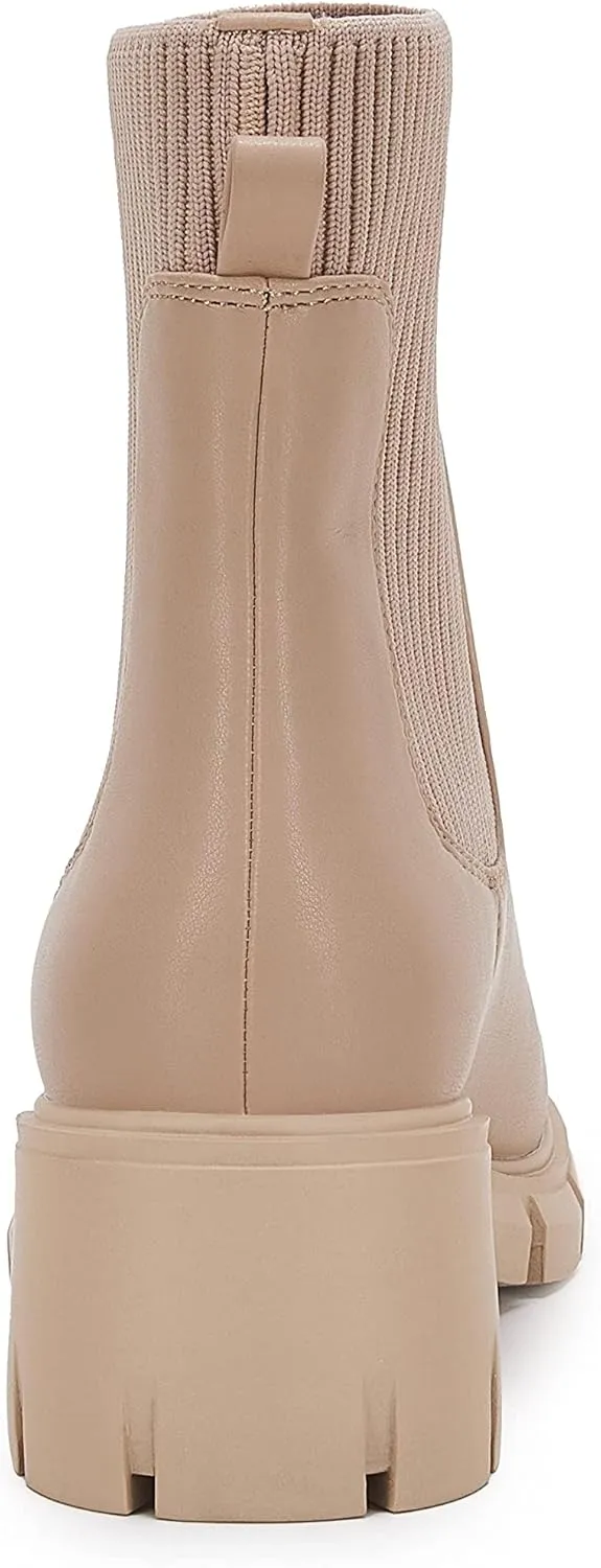 Ruanyu Womens Platform Ankle Boots Elastic Chunky Block Heel Chelsea Booties Lug Sole Non-Slip Combat Shoes