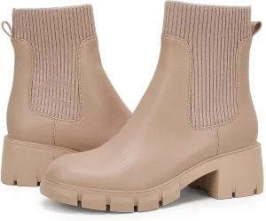 Ruanyu Womens Platform Ankle Boots Elastic Chunky Block Heel Chelsea Booties Lug Sole Non-Slip Combat Shoes