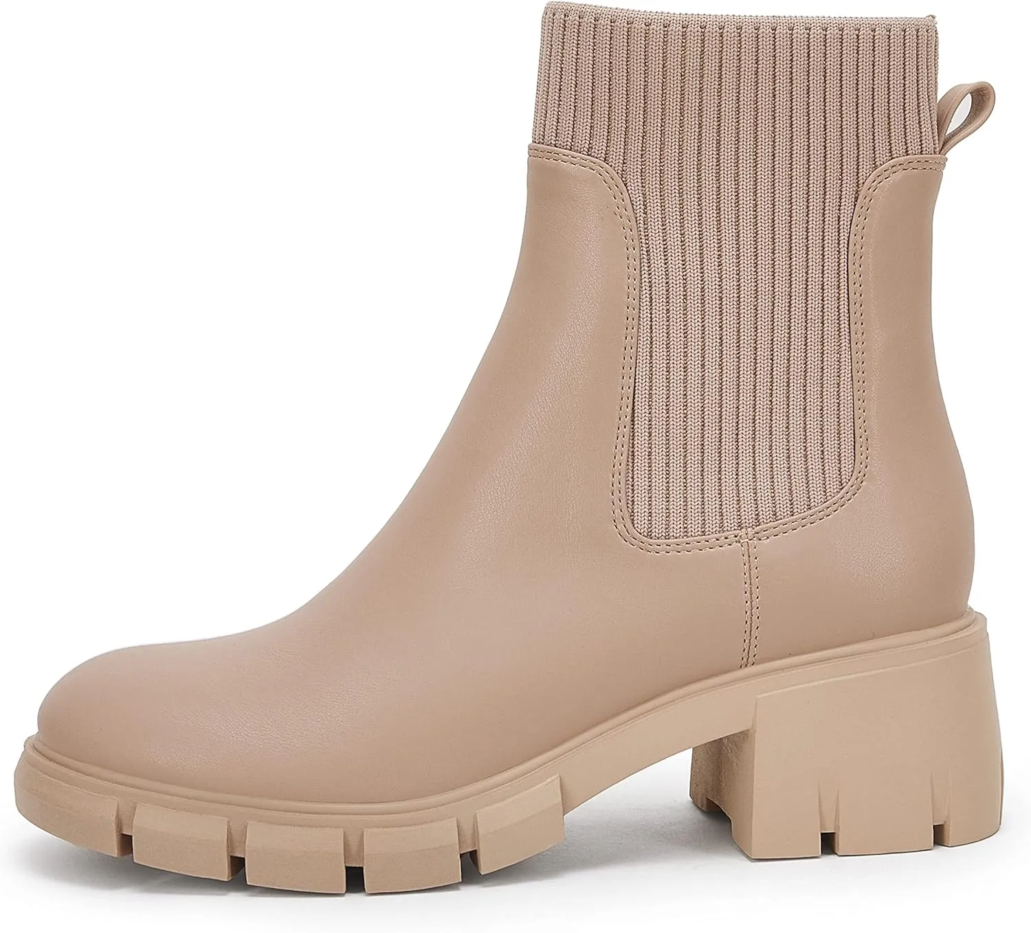 Ruanyu Womens Platform Ankle Boots Elastic Chunky Block Heel Chelsea Booties Lug Sole Non-Slip Combat Shoes
