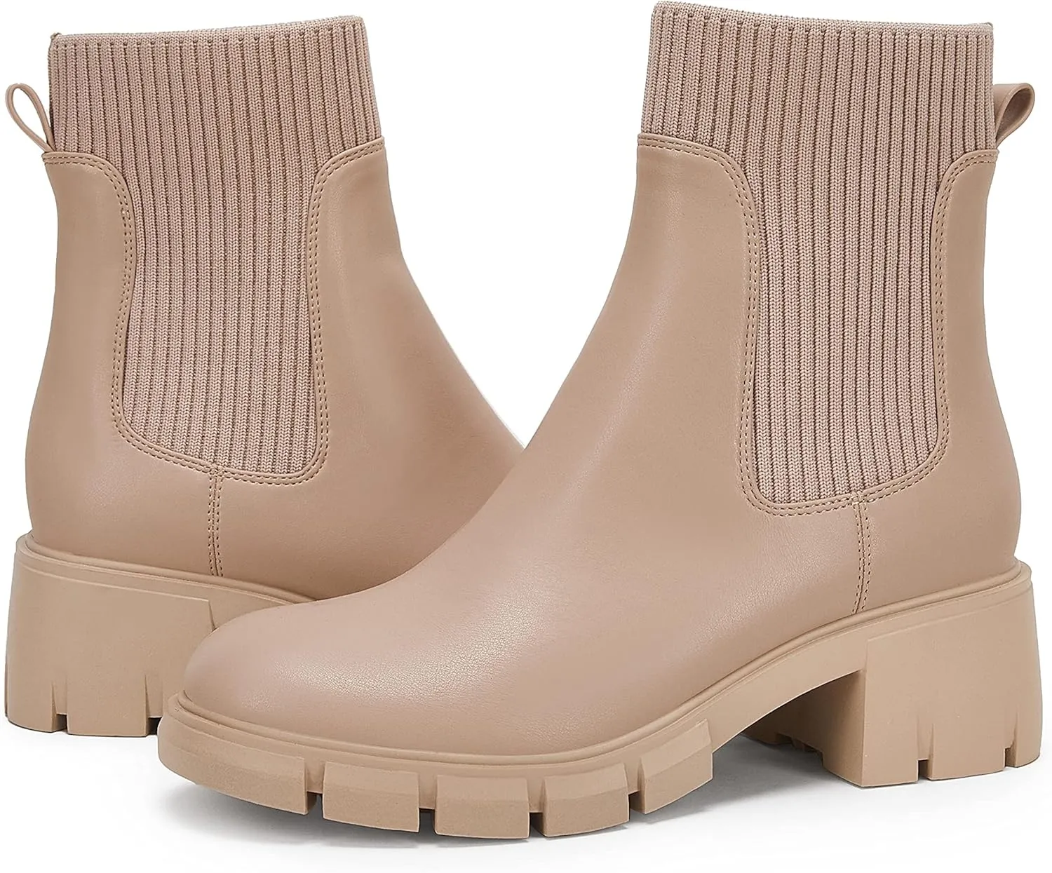 Ruanyu Womens Platform Ankle Boots Elastic Chunky Block Heel Chelsea Booties Lug Sole Non-Slip Combat Shoes
