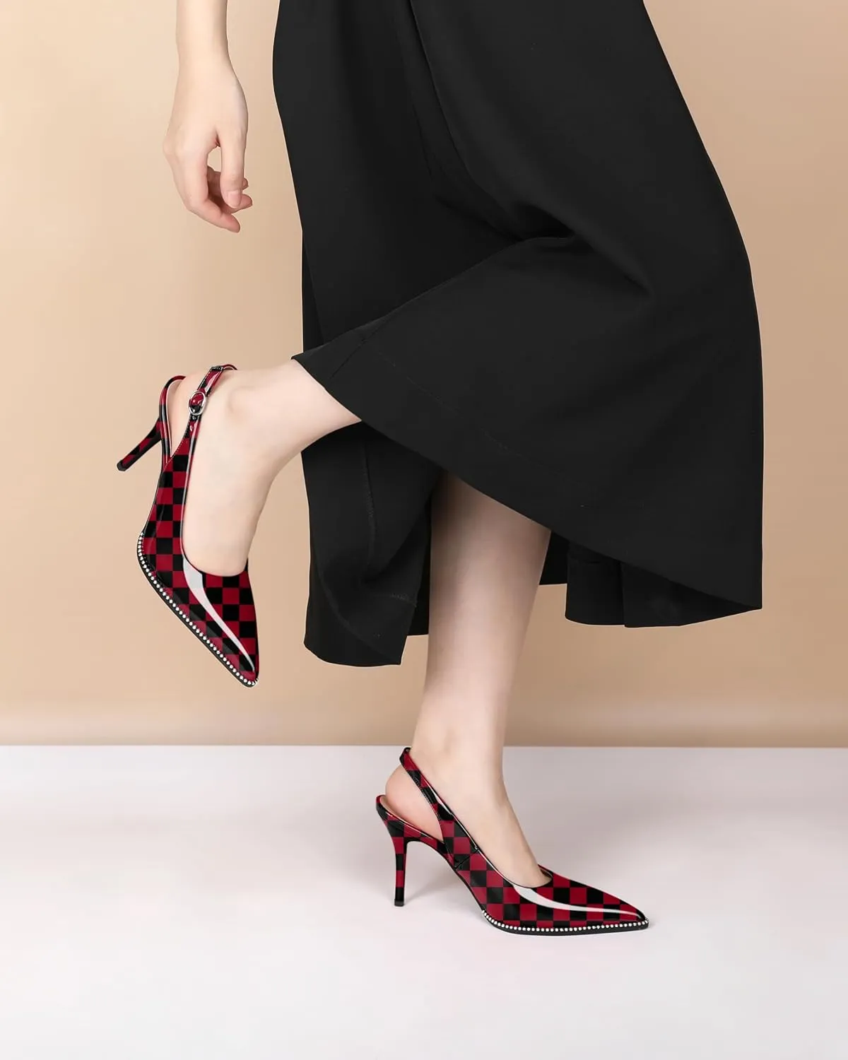 SAMMITOP Women Slingback Heels Stilettos Closed Pointed Toe High Heel Silver Beaded Pumps Comfortable 3.5 Inch High Heels for Women Dressy Shoes