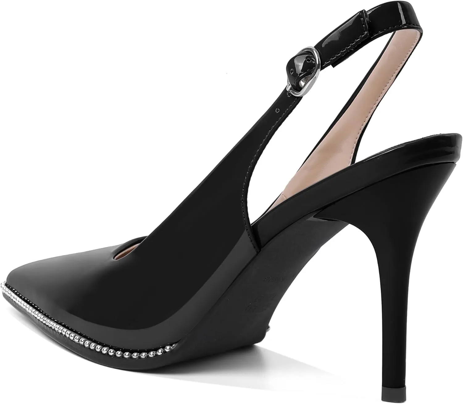 SAMMITOP Women Slingback Heels Stilettos Closed Pointed Toe High Heel Silver Beaded Pumps Comfortable 3.5 Inch High Heels for Women Dressy Shoes