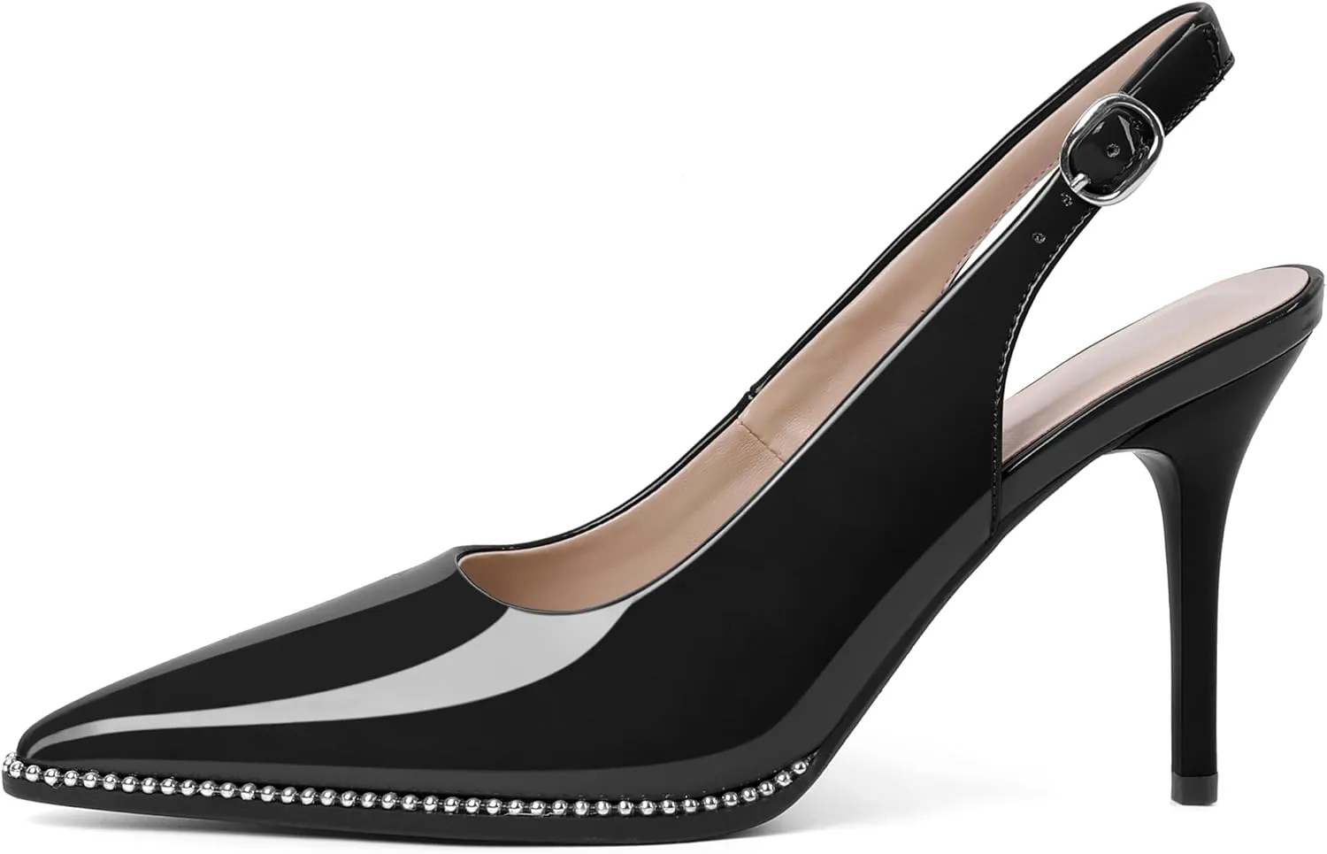 SAMMITOP Women Slingback Heels Stilettos Closed Pointed Toe High Heel Silver Beaded Pumps Comfortable 3.5 Inch High Heels for Women Dressy Shoes