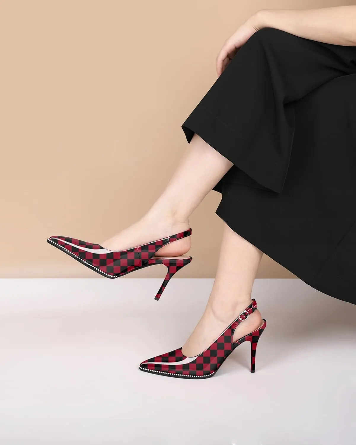 SAMMITOP Women Slingback Heels Stilettos Closed Pointed Toe High Heel Silver Beaded Pumps Comfortable 3.5 Inch High Heels for Women Dressy Shoes
