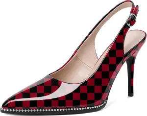 SAMMITOP Women Slingback Heels Stilettos Closed Pointed Toe High Heel Silver Beaded Pumps Comfortable 3.5 Inch High Heels for Women Dressy Shoes