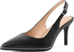 SAMMITOP Women Slingback Heels Stilettos Closed Pointed Toe High Heel Silver Beaded Pumps Comfortable 3.5 Inch High Heels for Women Dressy Shoes