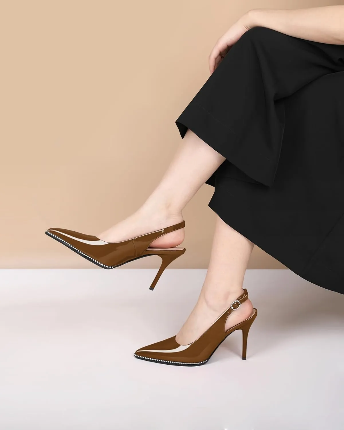SAMMITOP Women Slingback Heels Stilettos Closed Pointed Toe High Heel Silver Beaded Pumps Comfortable 3.5 Inch High Heels for Women Dressy Shoes