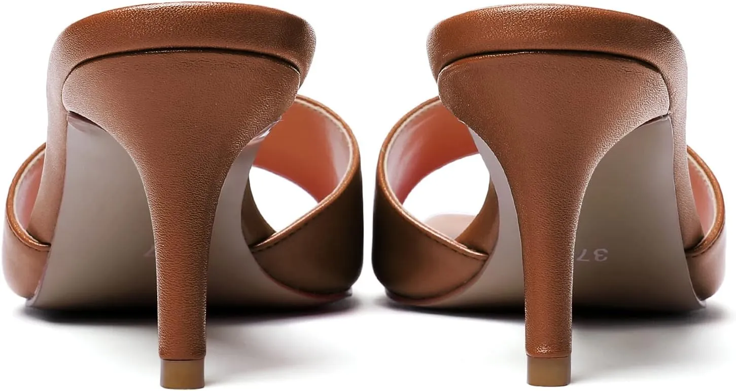 SAMMITOP Wome's Square Open Toe Mules Sandals; Slipper Heeled Stilettos; Sexy Kitten Heels for Evening Prom 2.5 Inch