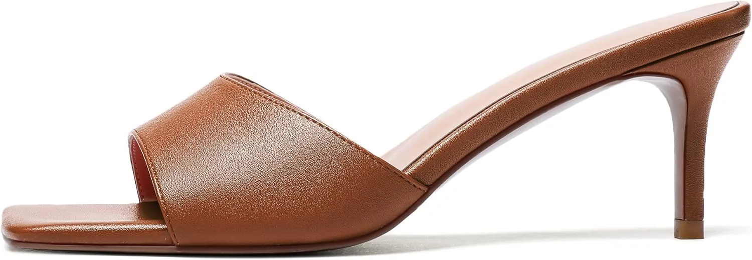 SAMMITOP Wome's Square Open Toe Mules Sandals; Slipper Heeled Stilettos; Sexy Kitten Heels for Evening Prom 2.5 Inch