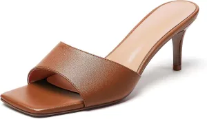 SAMMITOP Wome's Square Open Toe Mules Sandals; Slipper Heeled Stilettos; Sexy Kitten Heels for Evening Prom 2.5 Inch