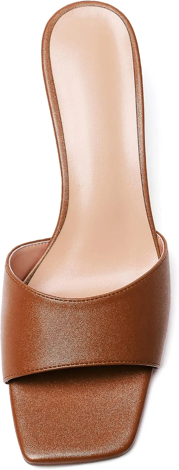 SAMMITOP Wome's Square Open Toe Mules Sandals; Slipper Heeled Stilettos; Sexy Kitten Heels for Evening Prom 2.5 Inch