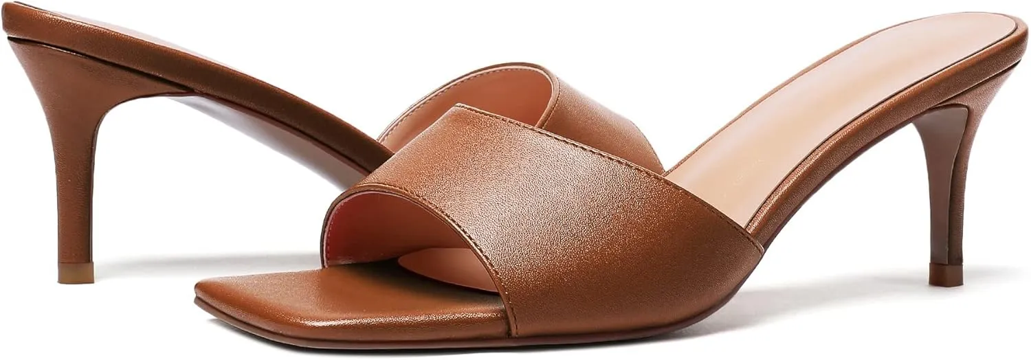SAMMITOP Wome's Square Open Toe Mules Sandals; Slipper Heeled Stilettos; Sexy Kitten Heels for Evening Prom 2.5 Inch