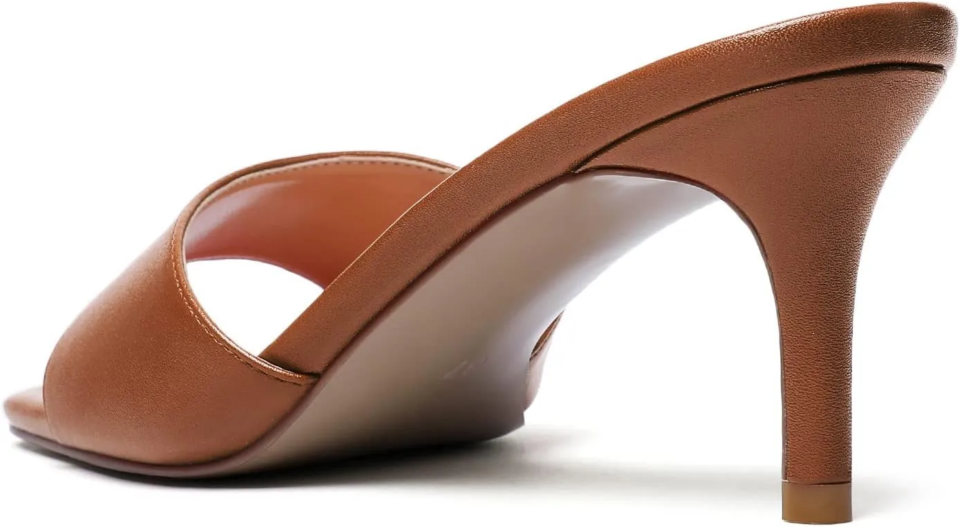 SAMMITOP Wome's Square Open Toe Mules Sandals; Slipper Heeled Stilettos; Sexy Kitten Heels for Evening Prom 2.5 Inch