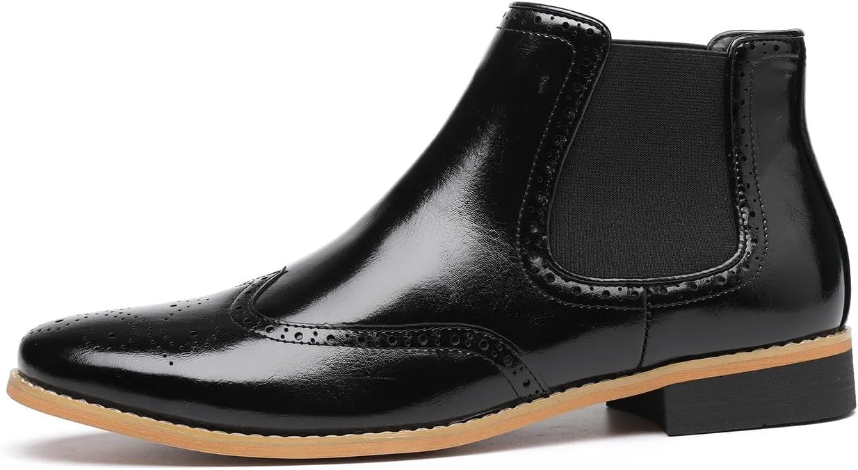 Santimon Chelsea Boots Men Formal Dress Silp On Leather Brogues Ankle Boots Classic Fashion Casual Boots for Men