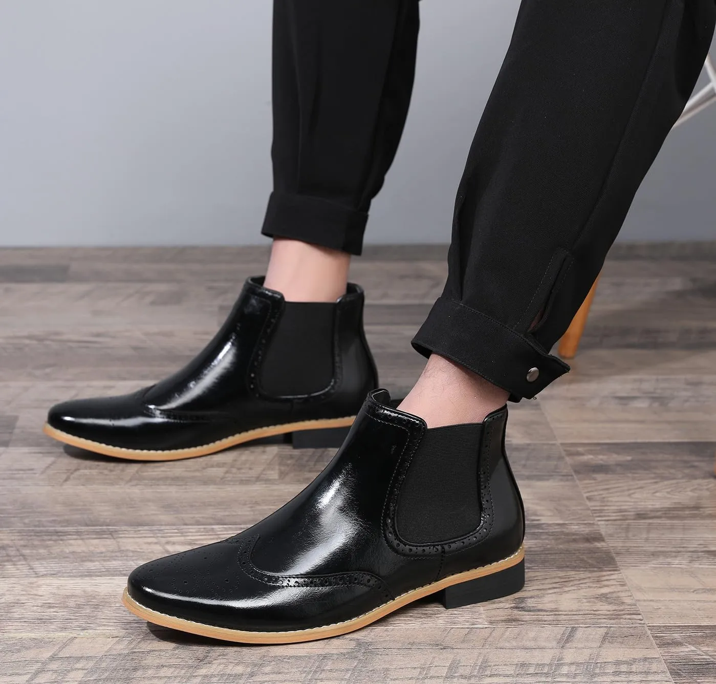 Santimon Chelsea Boots Men Formal Dress Silp On Leather Brogues Ankle Boots Classic Fashion Casual Boots for Men
