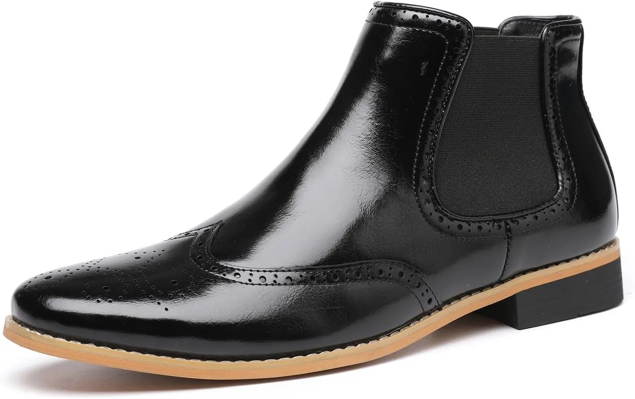 Santimon Chelsea Boots Men Formal Dress Silp On Leather Brogues Ankle Boots Classic Fashion Casual Boots for Men