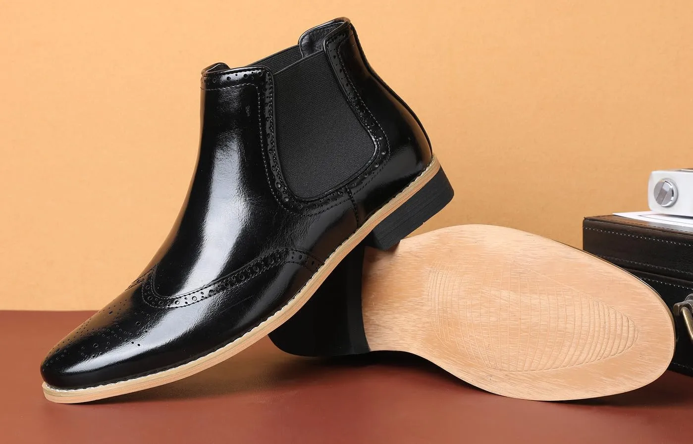 Santimon Chelsea Boots Men Formal Dress Silp On Leather Brogues Ankle Boots Classic Fashion Casual Boots for Men