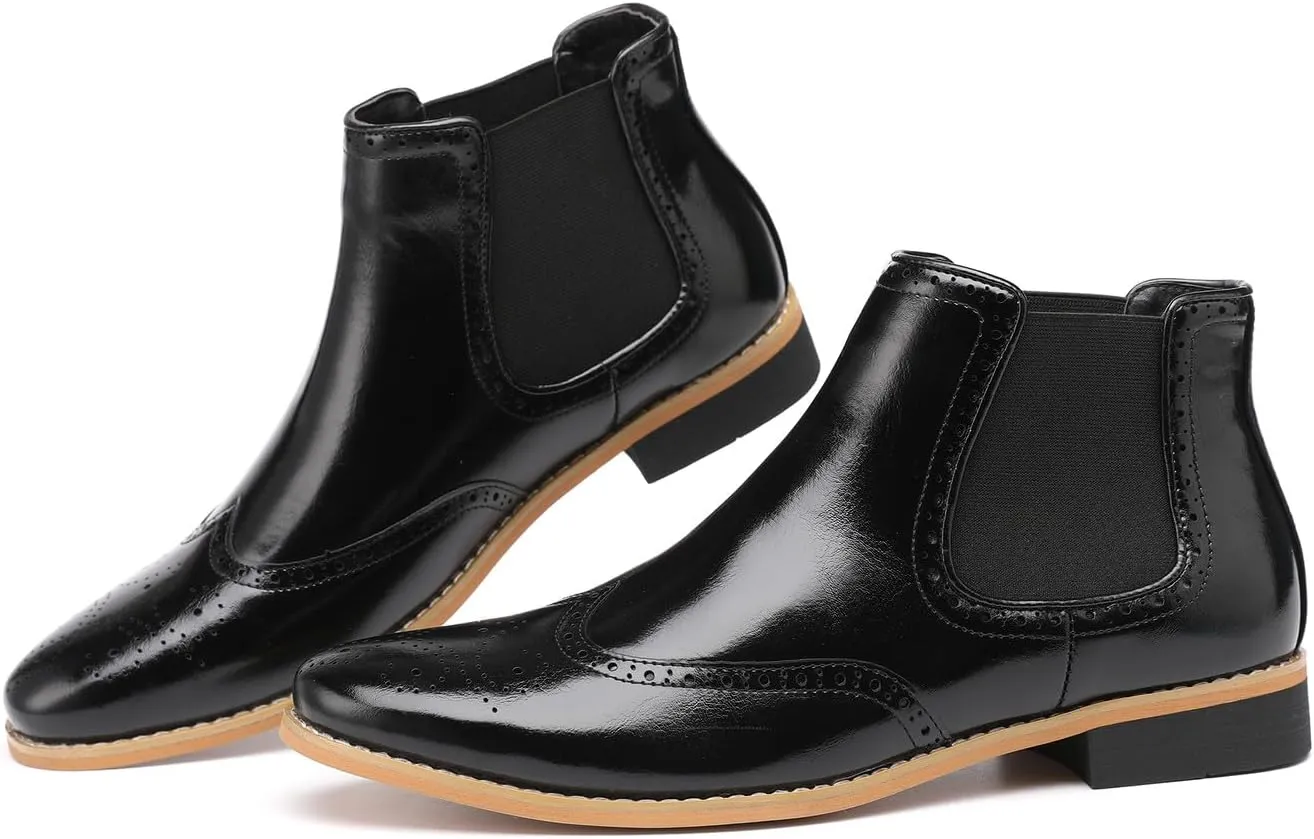 Santimon Chelsea Boots Men Formal Dress Silp On Leather Brogues Ankle Boots Classic Fashion Casual Boots for Men