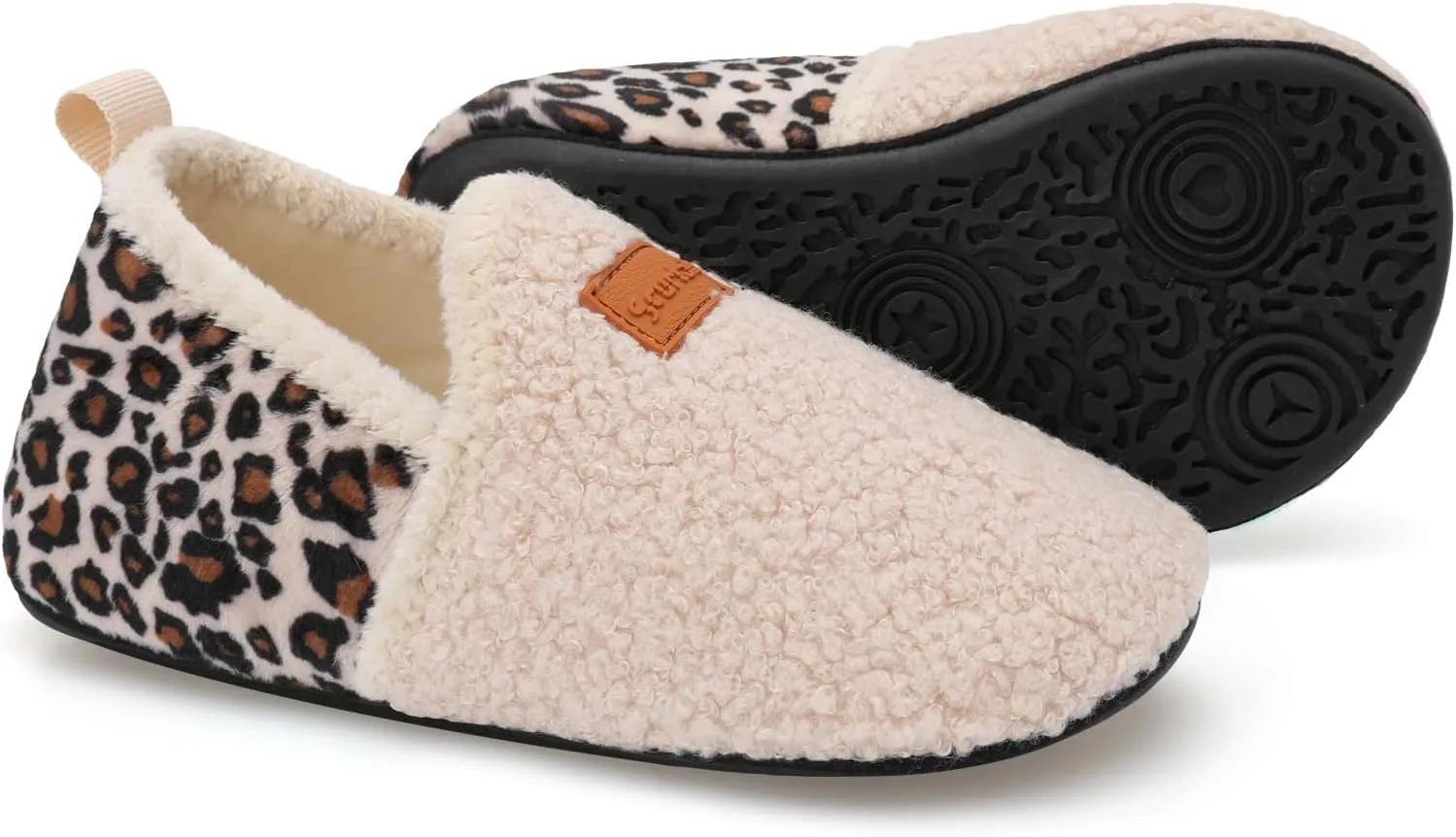 Scurtain Unisex Big Kids Little Kids Slippers Socks Artificial Woolen Slippers with Non-slip Rubber Sole for Big Boys Girls Little Boys Girls