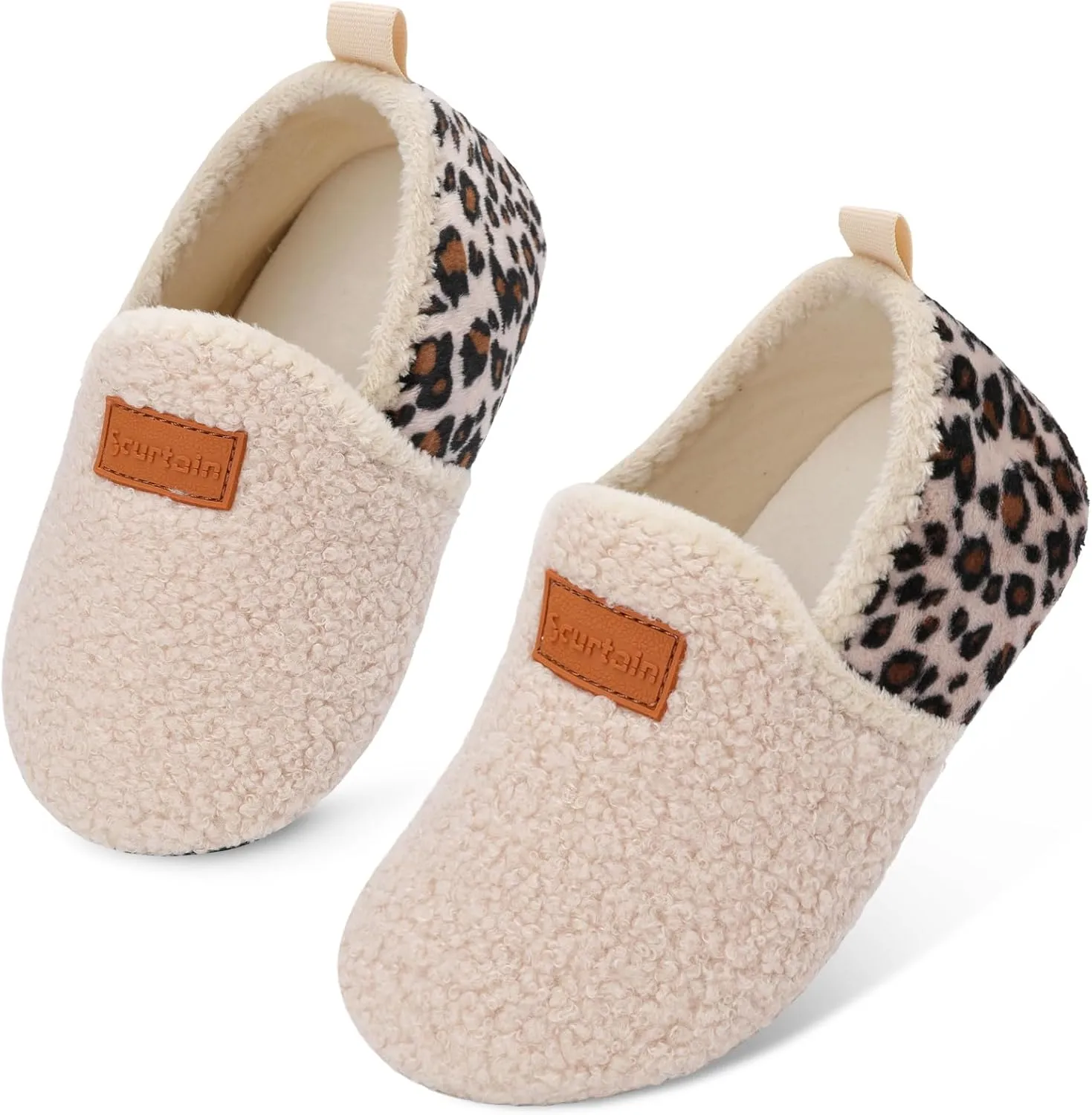 Scurtain Unisex Big Kids Little Kids Slippers Socks Artificial Woolen Slippers with Non-slip Rubber Sole for Big Boys Girls Little Boys Girls