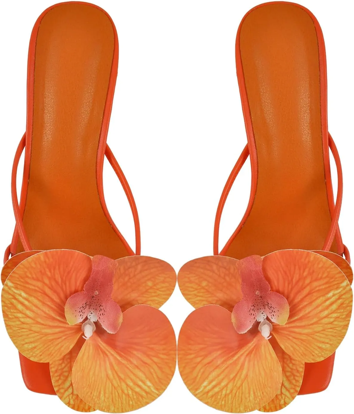 sexytag Clear Kitten Heels Floral Print Thong Sandals Slip On Flower Stiletto Heels Open Toe Mules
