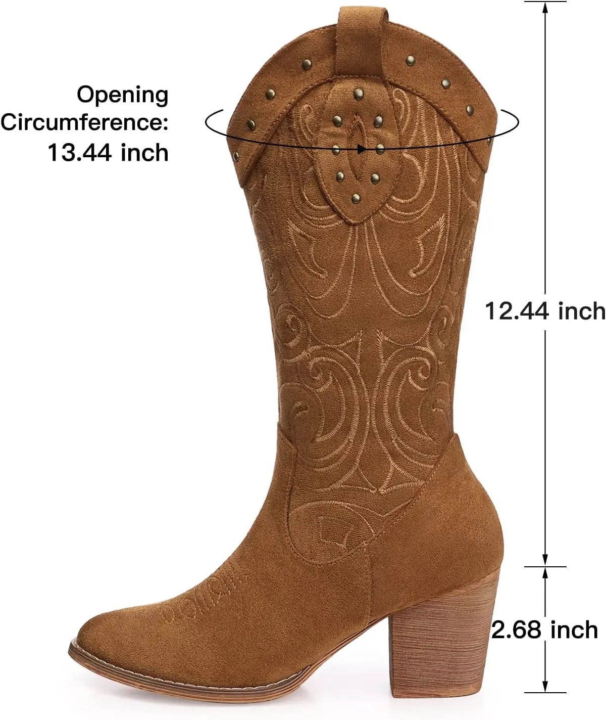 SHIBEVER Cowboy Cowgirl Boots for Women: Wide Calf Western Pointed Toe Chunky Heel Suede Embroidered Mid Calf Boot