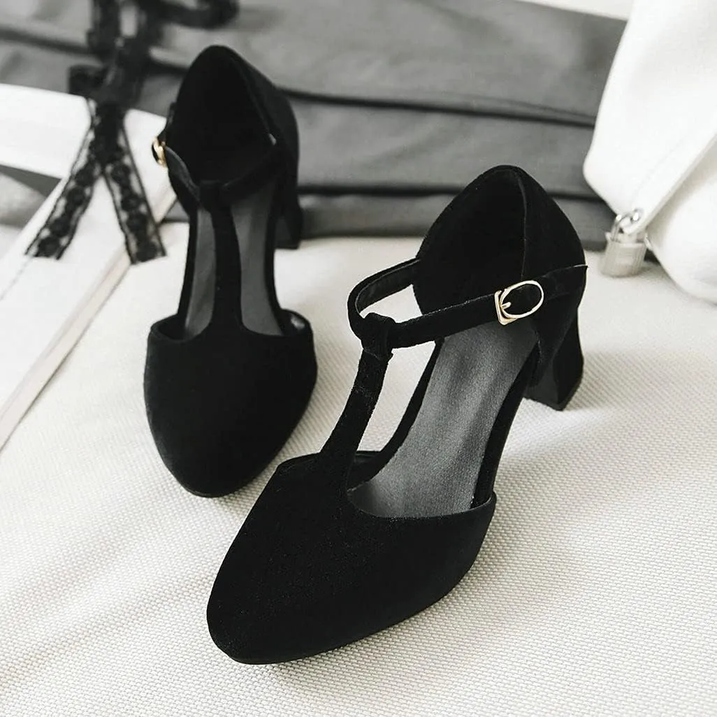 Shinelly Women Retro T-Strap Pumps Classic Round Toe Chunky Block Heel Mary Jane