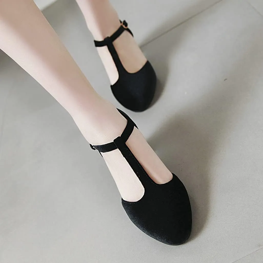 Shinelly Women Retro T-Strap Pumps Classic Round Toe Chunky Block Heel Mary Jane