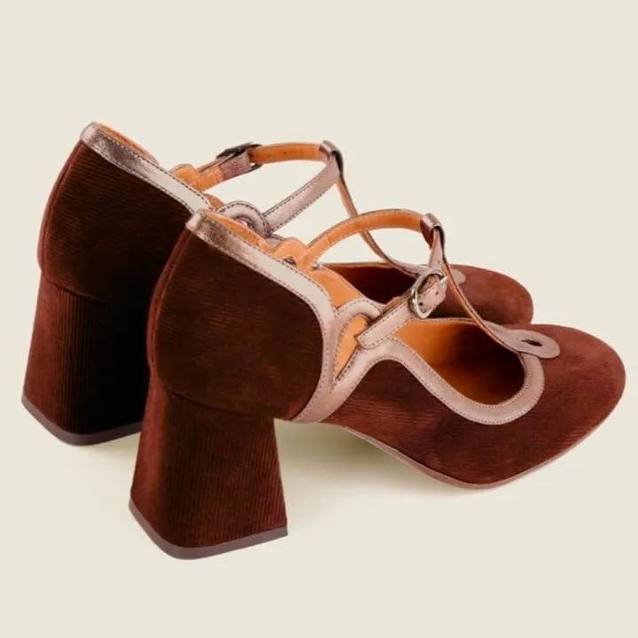 SHODENSE Women Chunky High Heel Mary Jane Shoes Ankle T-strap Round Toe Mary Jane Pumps Suede 3 inch Block Heel Dress Sandals Closed Toe Buckle Retro Wedding Party Office 4-11 M US
