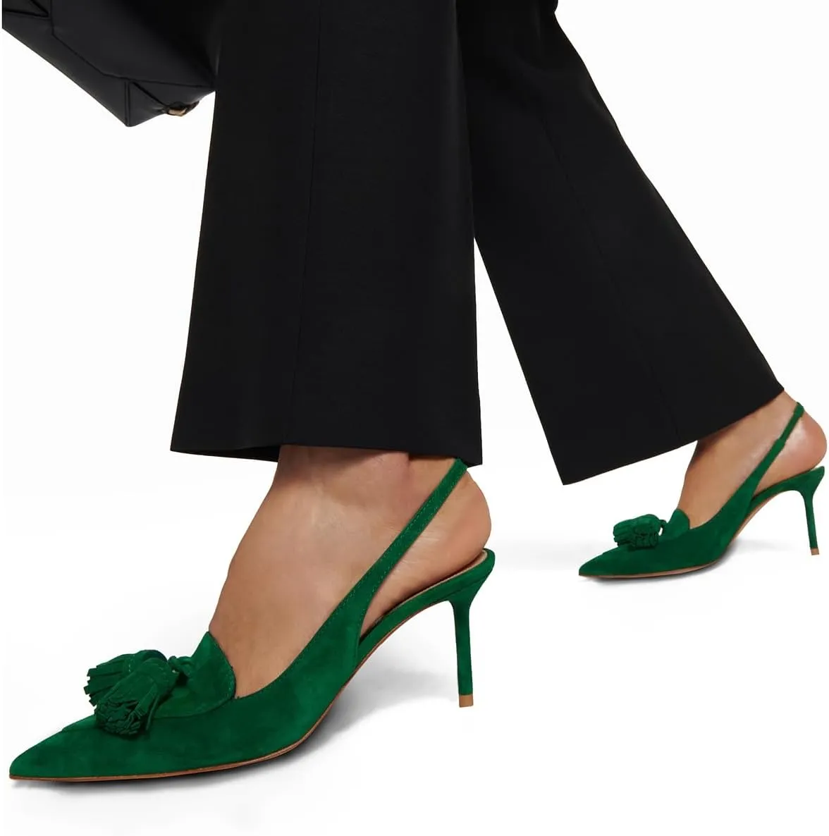 SHODENSE Women Kitten Heel Slingback Pumps Pointed Toe Suede Elastic Ankle Strap Sandals Fringe Closed Pointy Toe High Heels Stiletto Pumps Tassel Backless Dress Shoes Office Ladies Elegant 4-11 M US