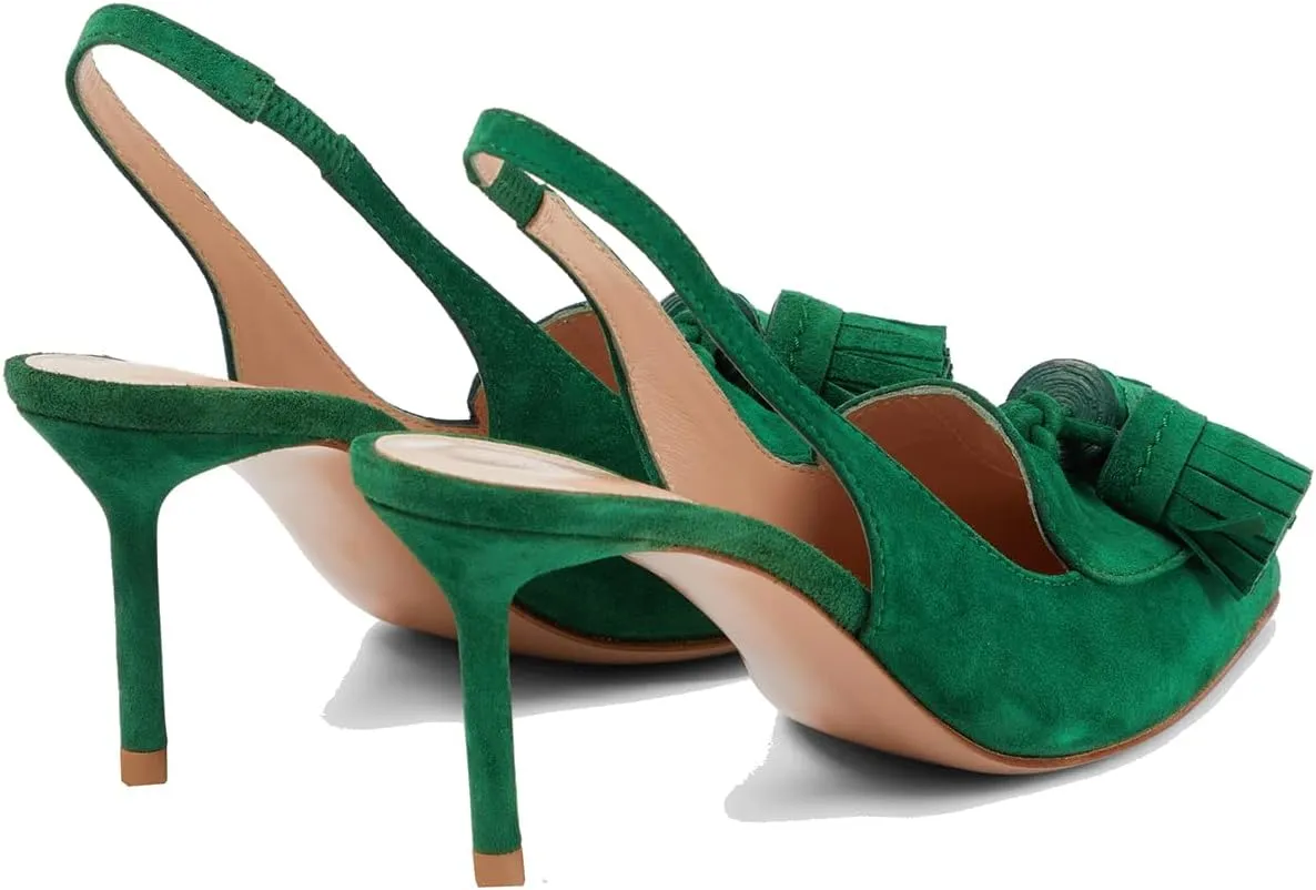SHODENSE Women Kitten Heel Slingback Pumps Pointed Toe Suede Elastic Ankle Strap Sandals Fringe Closed Pointy Toe High Heels Stiletto Pumps Tassel Backless Dress Shoes Office Ladies Elegant 4-11 M US