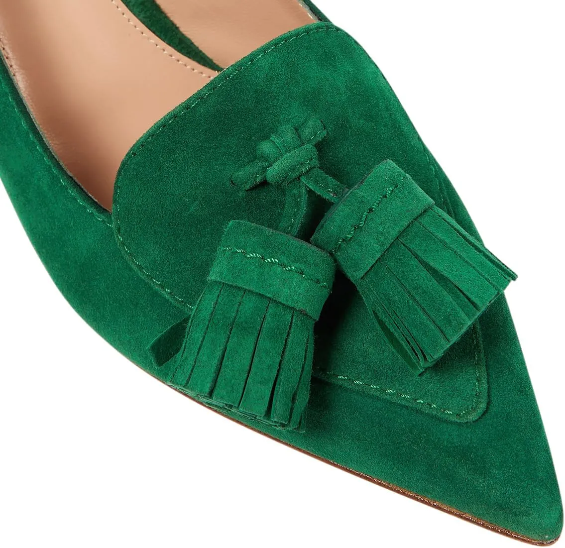 SHODENSE Women Kitten Heel Slingback Pumps Pointed Toe Suede Elastic Ankle Strap Sandals Fringe Closed Pointy Toe High Heels Stiletto Pumps Tassel Backless Dress Shoes Office Ladies Elegant 4-11 M US