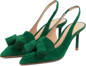 SHODENSE Women Kitten Heel Slingback Pumps Pointed Toe Suede Elastic Ankle Strap Sandals Fringe Closed Pointy Toe High Heels Stiletto Pumps Tassel Backless Dress Shoes Office Ladies Elegant 4-11 M US