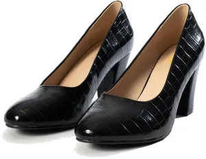 SHODENSE Women Vintage Chunky Kitten Heel Pumps Shoes Round Closed Toe Slip On Dress Sandals High Block Heels Formal Work Shoes Ladies Snakeksin Crocodile Suede Evening Party Shoe Retro 4-11 M US