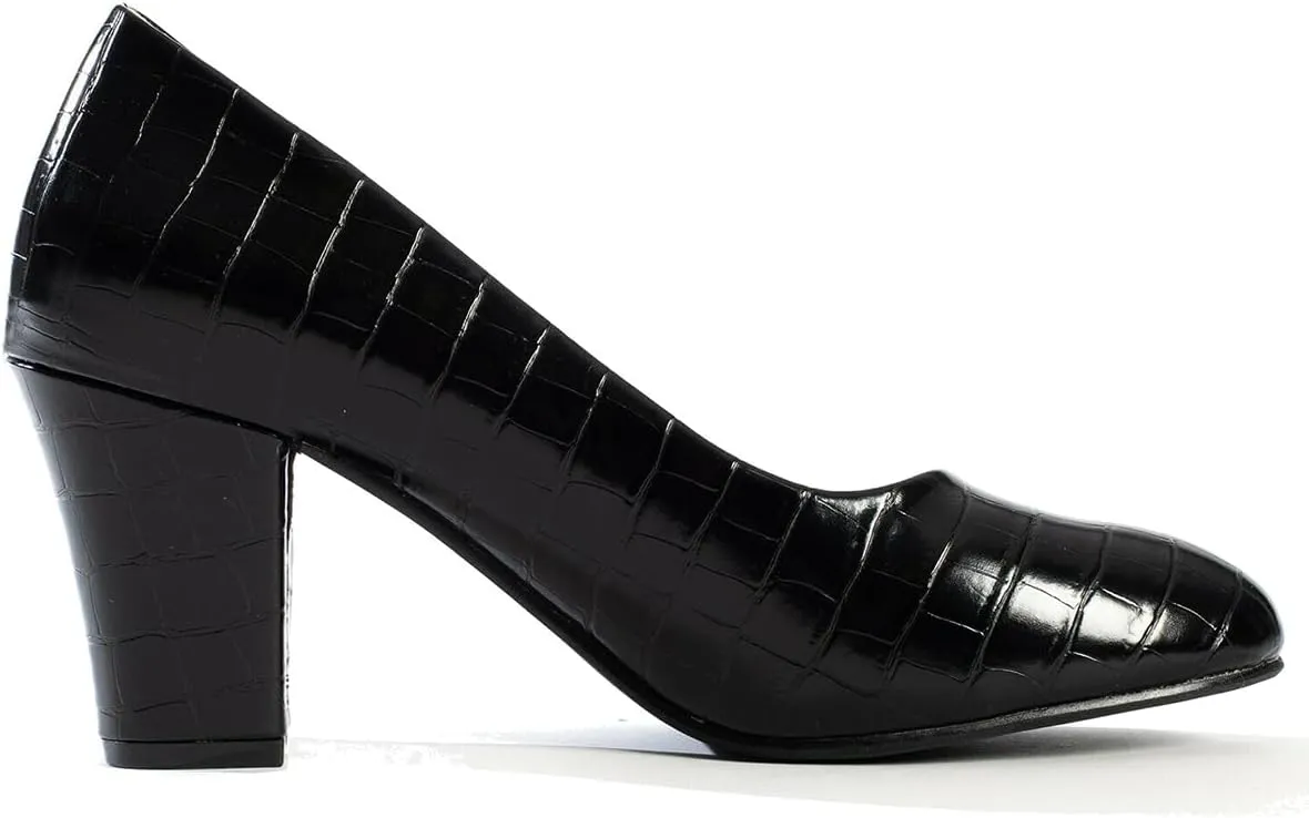 SHODENSE Women Vintage Chunky Kitten Heel Pumps Shoes Round Closed Toe Slip On Dress Sandals High Block Heels Formal Work Shoes Ladies Snakeksin Crocodile Suede Evening Party Shoe Retro 4-11 M US