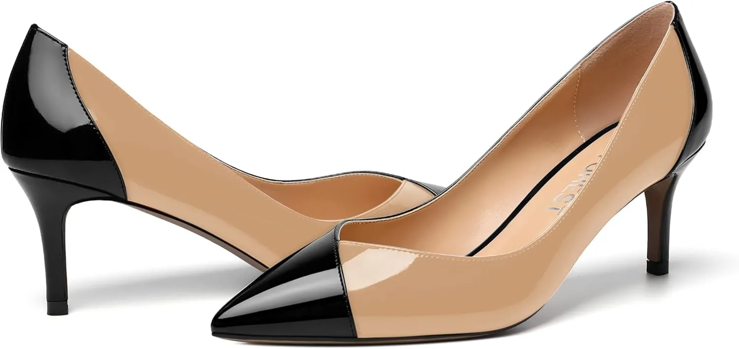 SHOWFOREST Women's Pointed Toe Wedding Slip On Patent Dress Solid Stiletto Mid Heel Pumps Shoes 2.5 Inch
