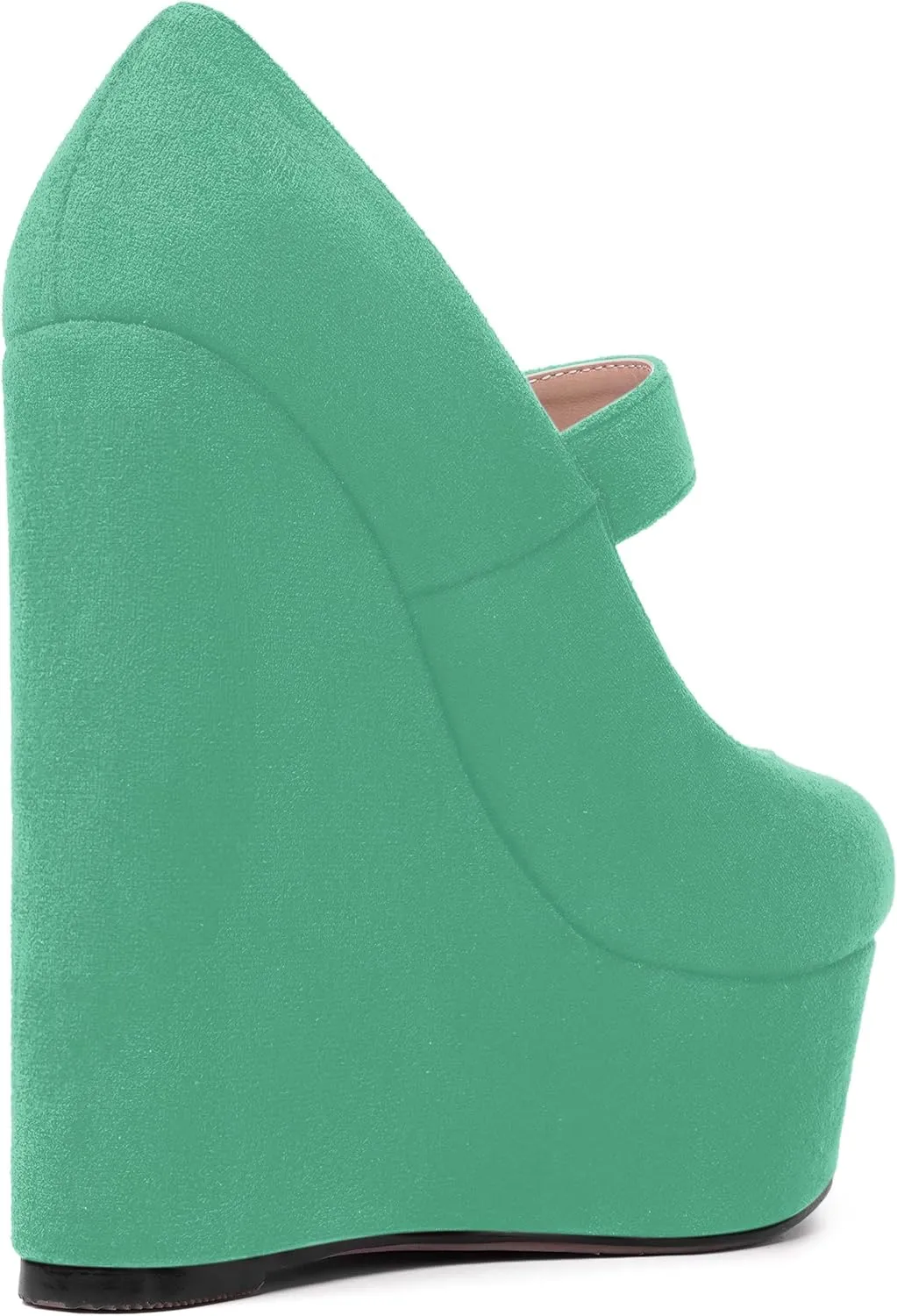 SHOWFOREST Womens Sexy Wedding Platform Suede Buckle Adjustable Strap Solid Round Toe Wedge High Heel Pumps Shoes 6 Inch